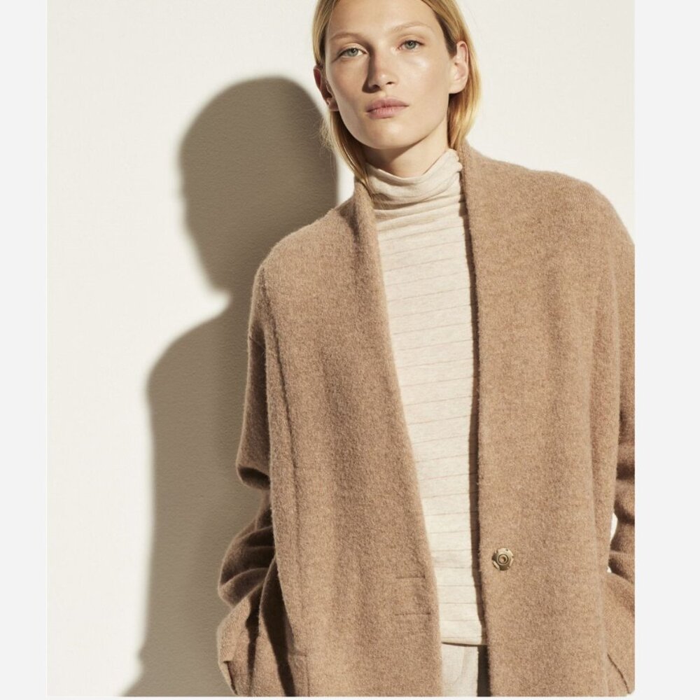 Vince Collarless Cardigan Coat - Heather Camel